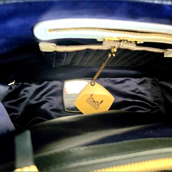 Henri Bendel No. 7 Blue Quilted Leather Expandable Zipper Shoulder Bag NWOT - Picture 12 of 16